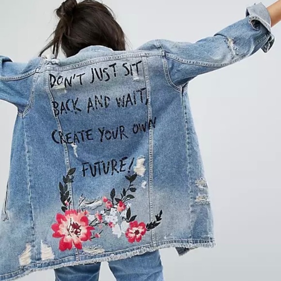 “create your own future”longline denim jacket - Picture 1 of 11
